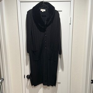 Gently Loved St. John Collection Black Coat with Faux Fur Collar